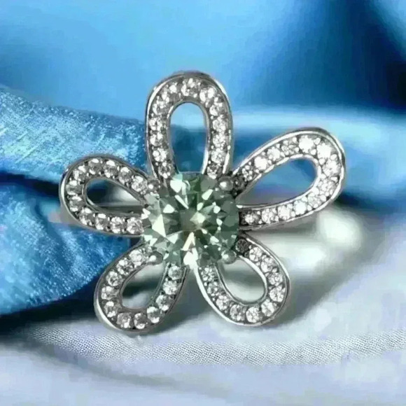 🆕️Moissanite Flower Adjustable Ring Platinum Plated S925 Silver Certified 1CT - Picture 1 of 17